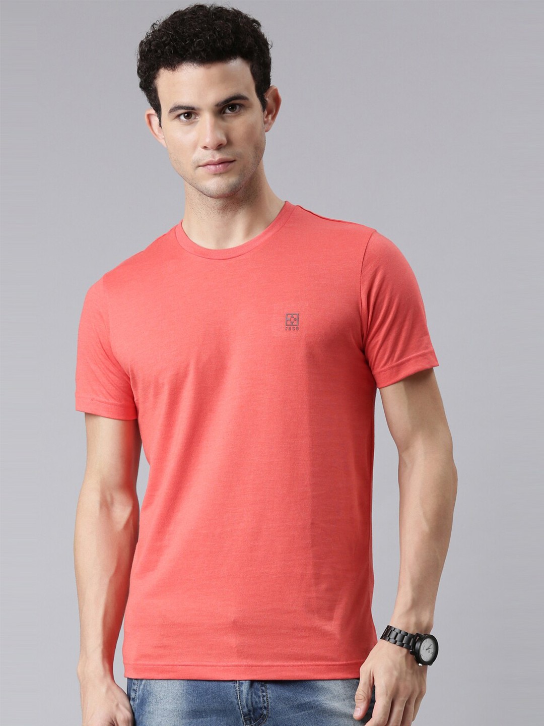 

FASO Men Coral Solid Organic Cotton T-shirt