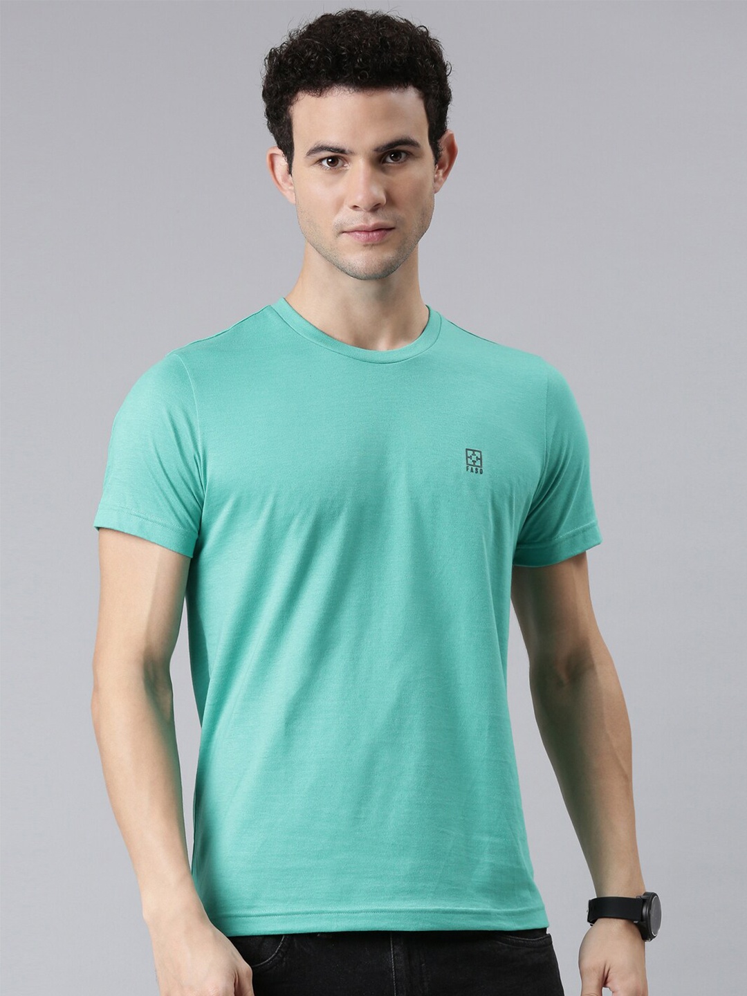 

FASO Men Sea Green Solid Organic Cotton T-shirt