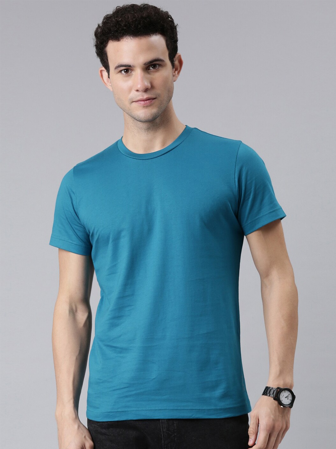 

FASO Men Blue Solid Organic Cotton T-shirt