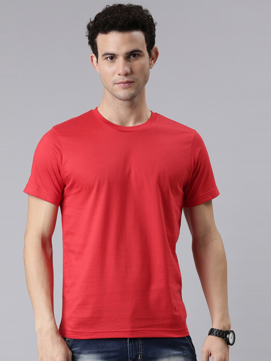 

FASO Men Red Solid Organic Cotton T-shirt