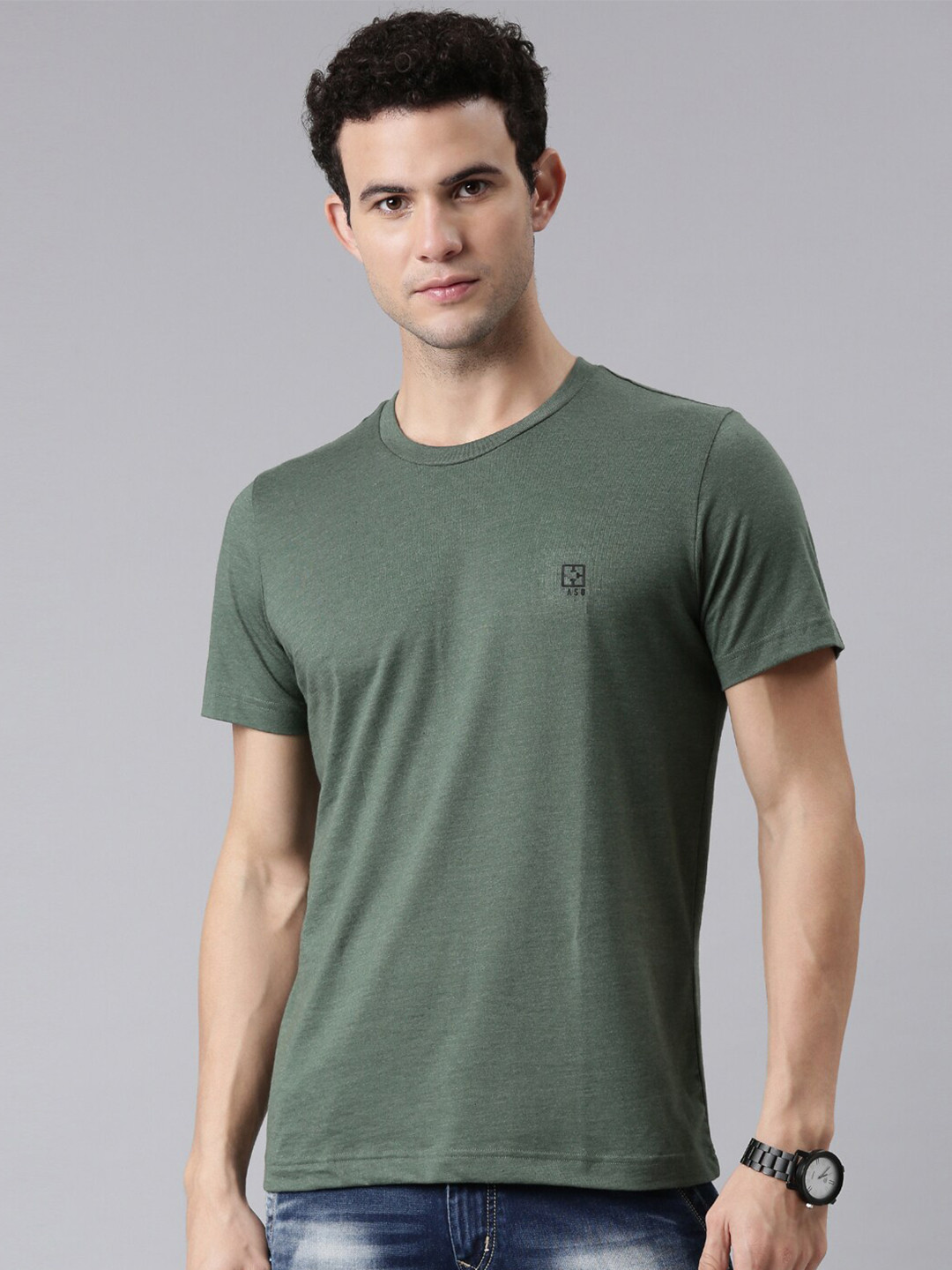 

FASO Men Olive Green Solid Organic Cotton T-shirt