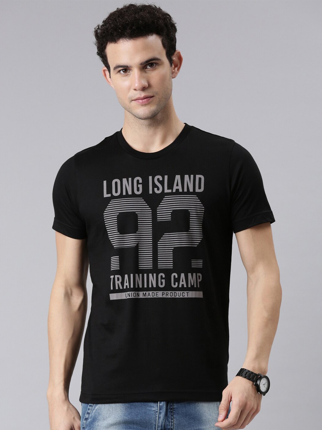 

FASO Men Black Typography Printed Organic Cotton T-shirt