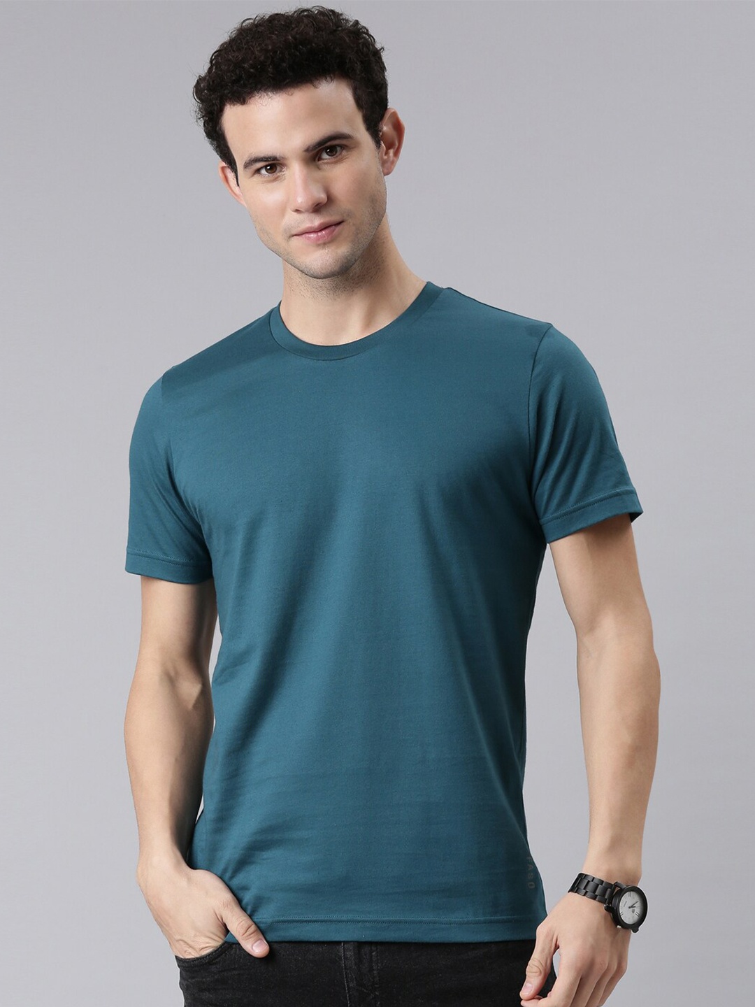 

FASO Men Teal Organic Round Neck Cotton T-shirt