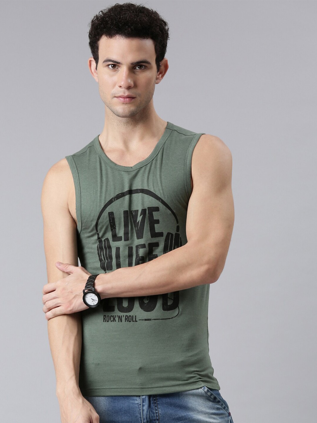 

FASO Men Olive Green Typography Printed Organic Cotton T-shirt