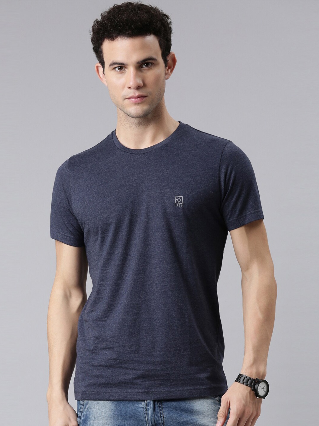 

FASO Men Navy Blue Organic Cotton T-shirt