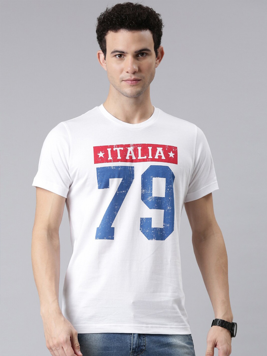

FASO Men White Typography Printed Pure Cotton T-shirt