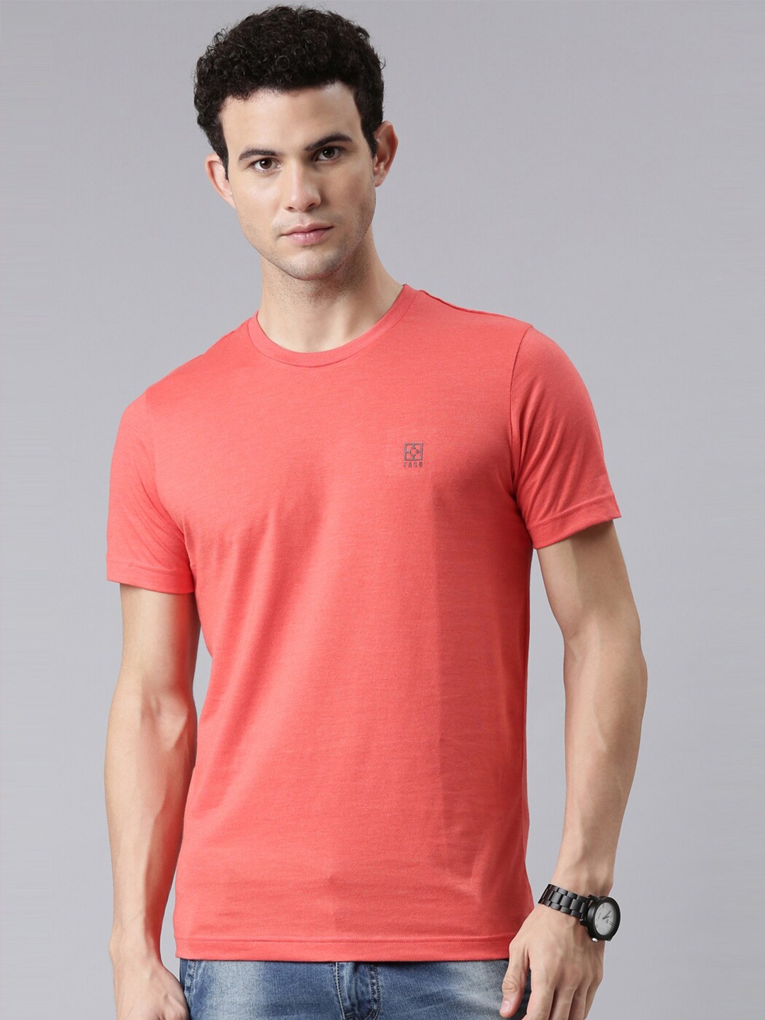 

FASO Men Coral Round Neck Organic Cotton T-shirt