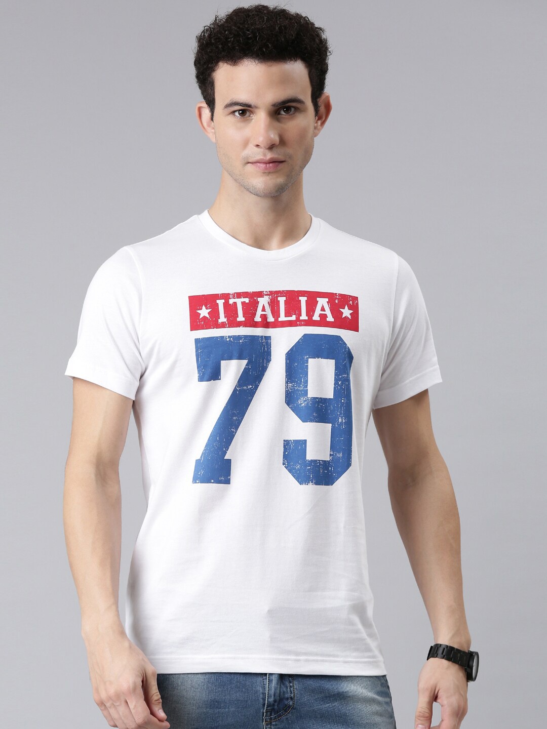 

FASO Men White Typography Printed Round Neck Pure Cotton T-shirt