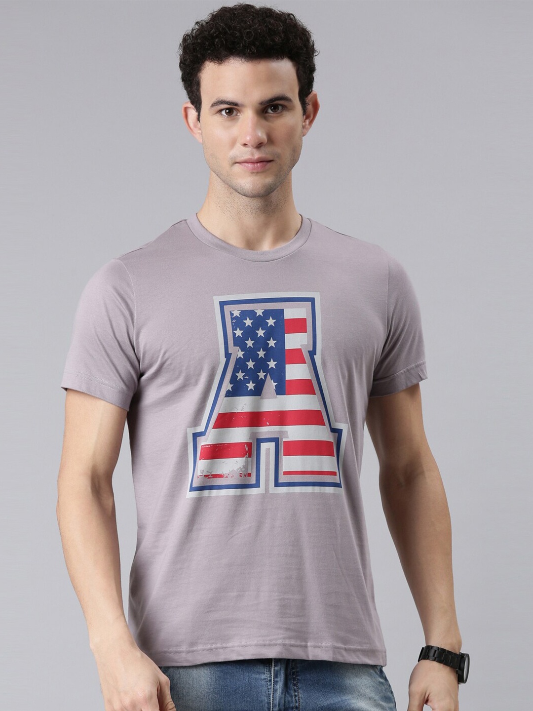 

FASO Men Grey Typography Printed Round Neck Pure Cotton T-shirt