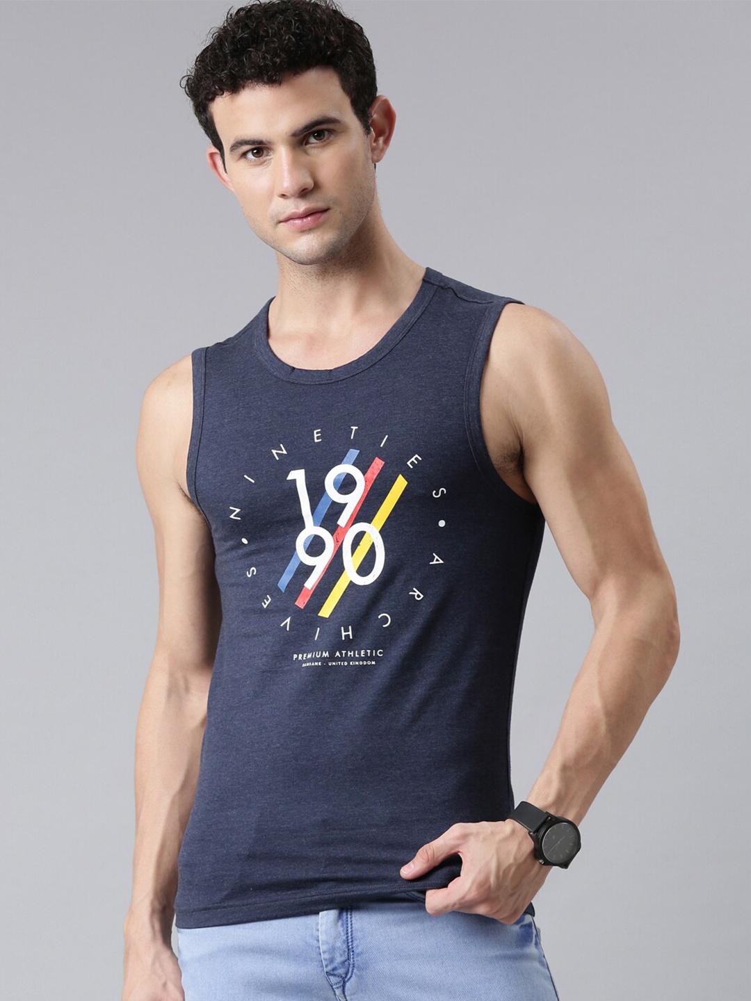 

FASO Men Blue Typography Printed Pure Cotton T-shirt