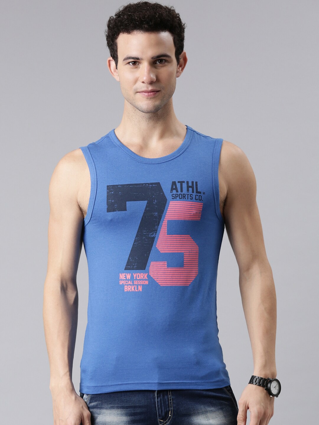 

FASO Men Blue Typography Printed Pure Cotton T-shirt