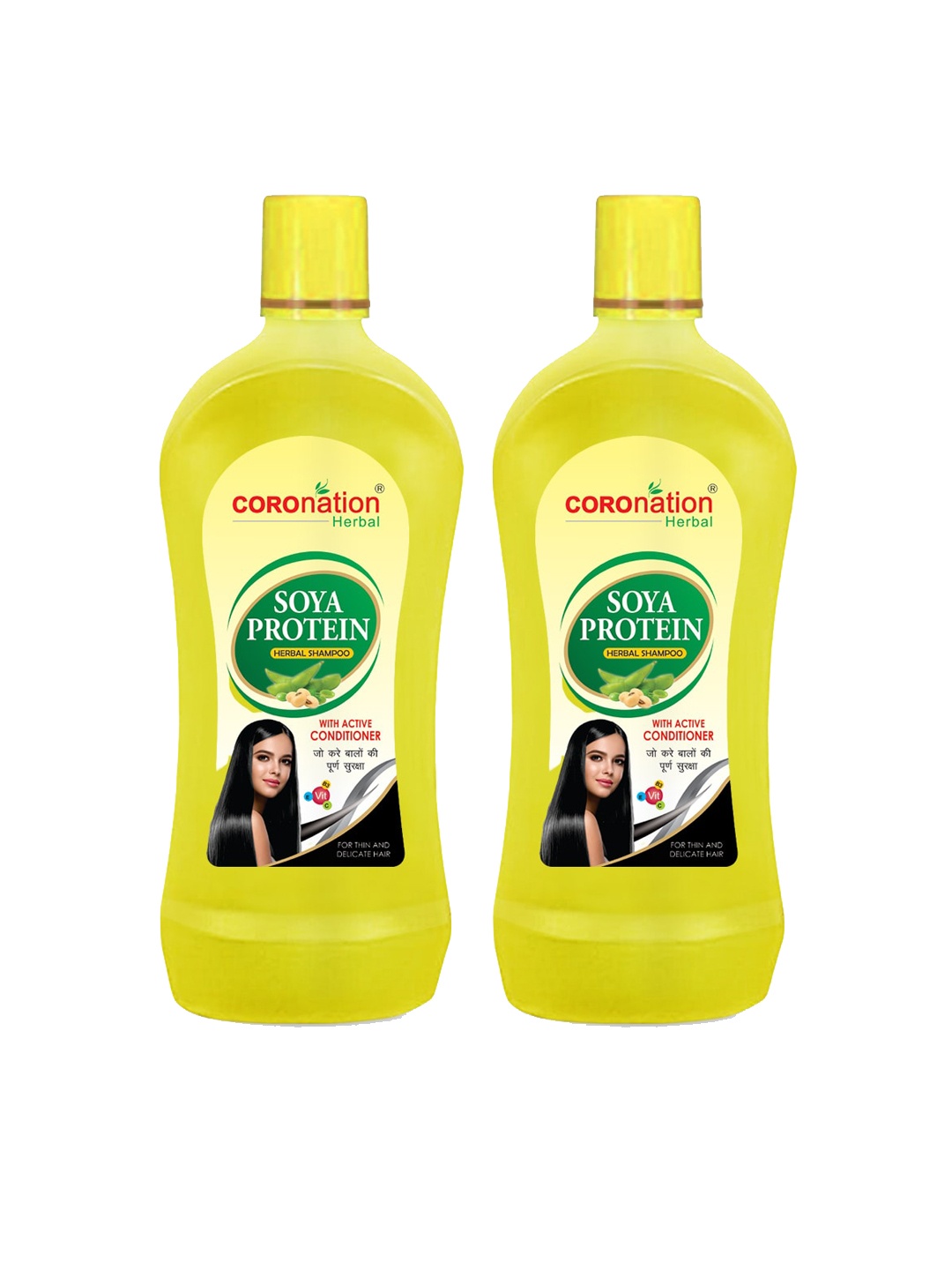 COROnation Set Of 2 Soya Protein Herbal Shampoo with Active Conditioner 1000ml, White