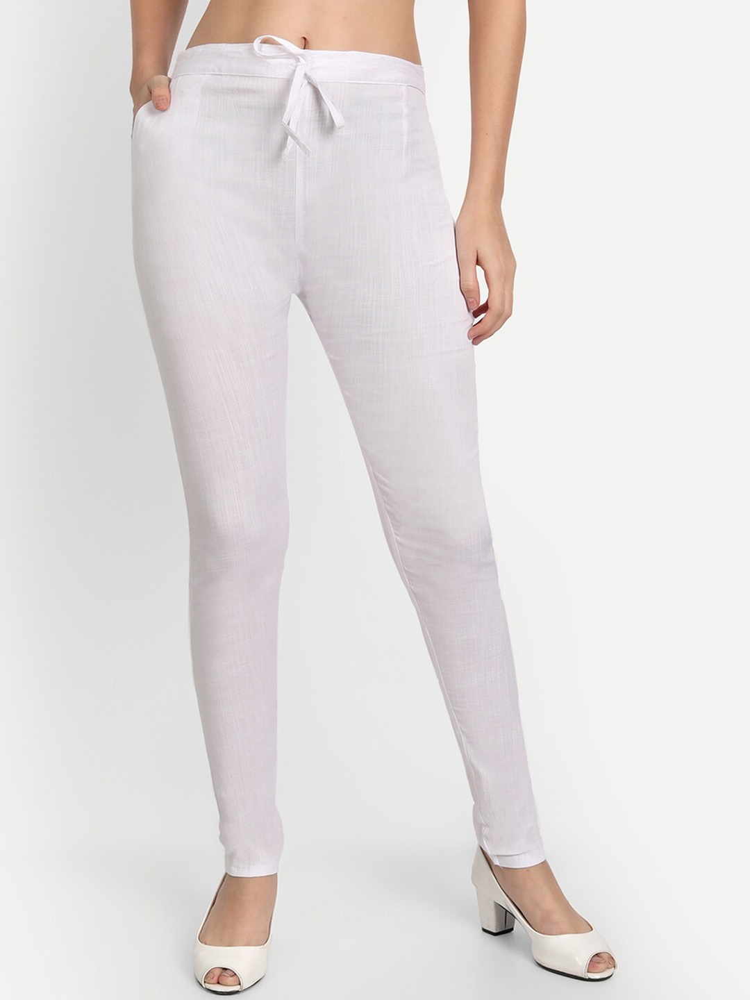 

BCZ Style Women White Solid Regular Trouser