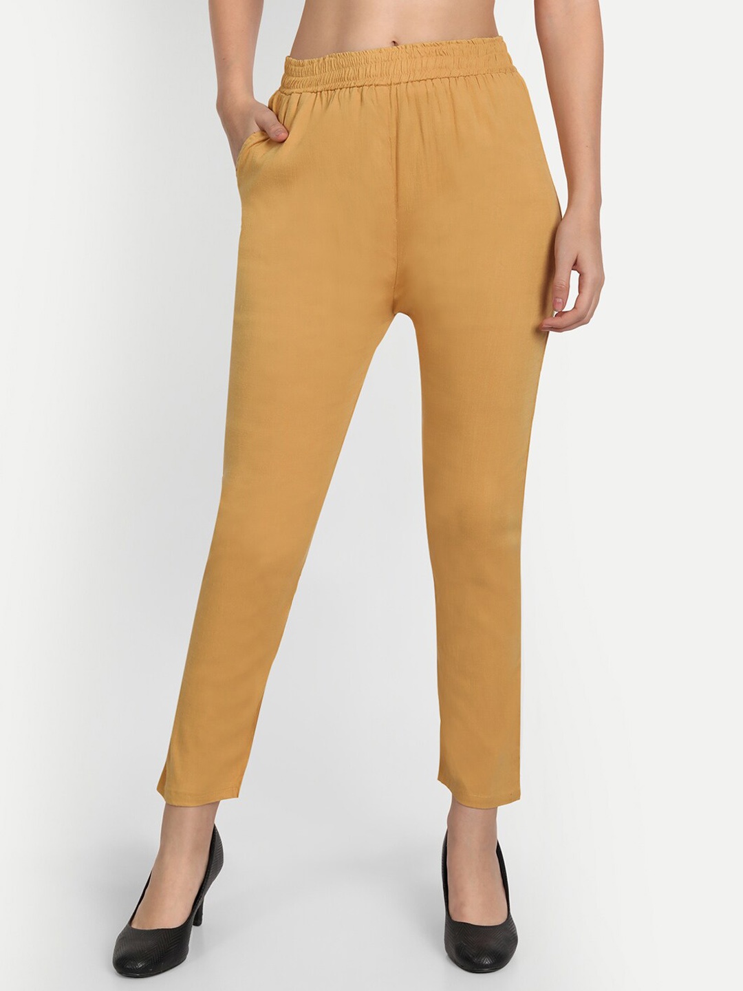 

BCZ Style Women Yellow Stretchable Cigarette Trouser