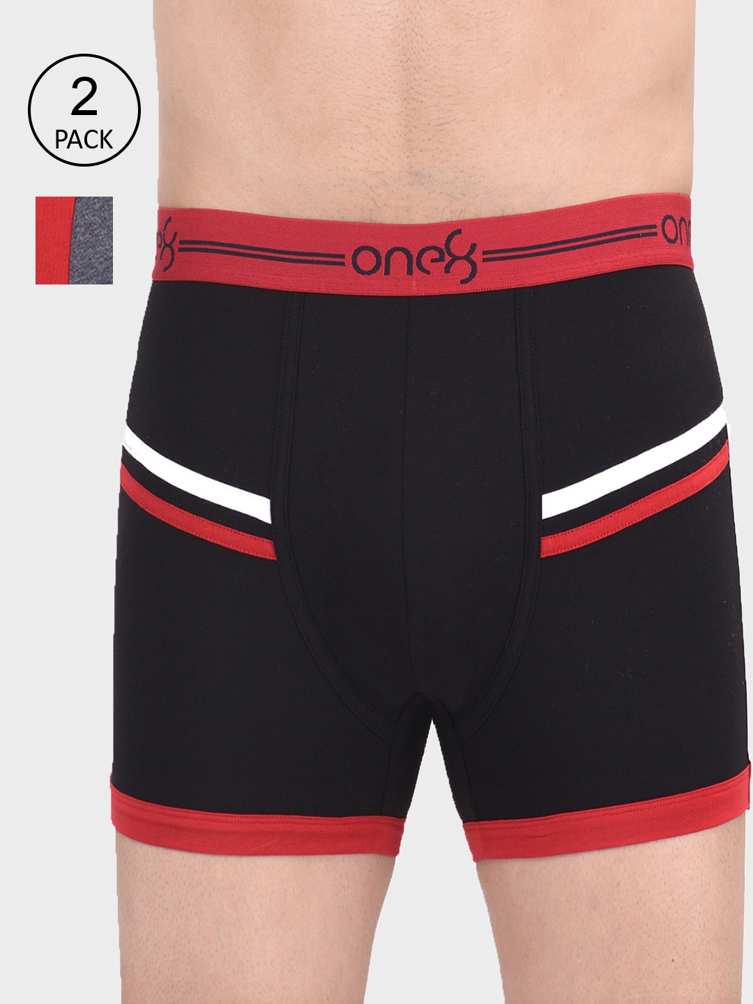 

one8 by Virat Kohli Men Pack Of 2 Red & Grey Solid Trunks 903-904-PO2