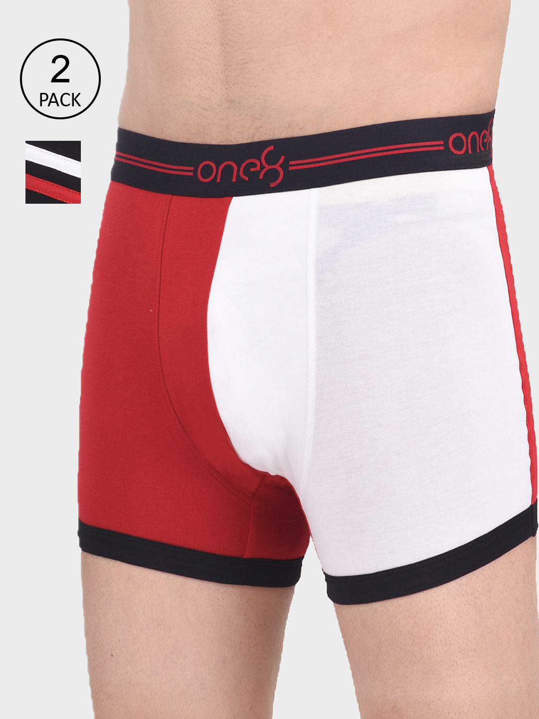 

one8 by Virat Kohli Men Pack Of 2 Red & White Colourblocked Trunks 902-903-PO2