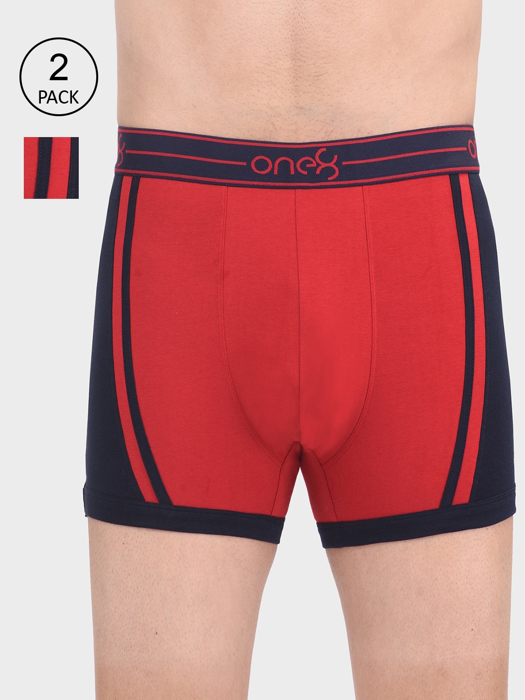 

one8 by Virat Kohli Men Pack Of 2 Red & Blue Colourblocked Trunks 901-RED-PO2