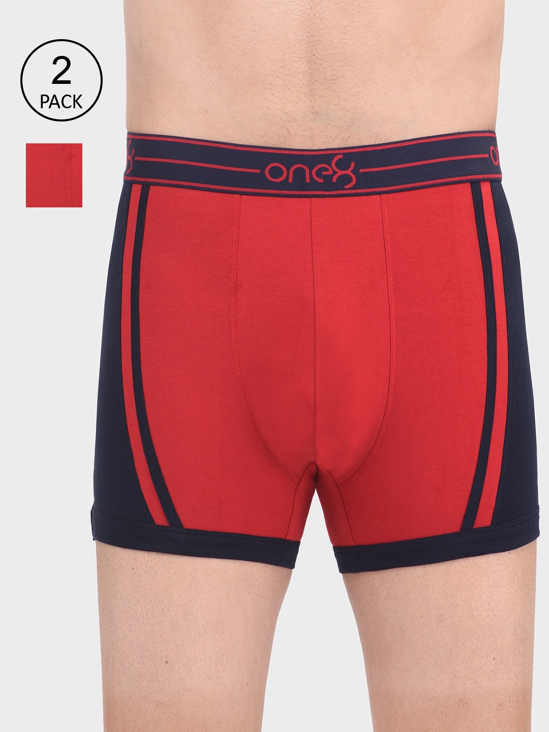 

one8 by Virat Kohli Men Pack Of 2 Red & Grey Colourblocked Trunks 901-904-PO2