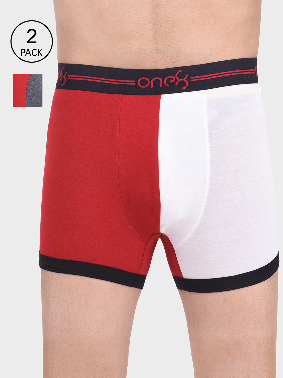 

one8 by Virat Kohli Men Pack of 2 Red & Grey Colourblocked Trunks 902-904-PO2