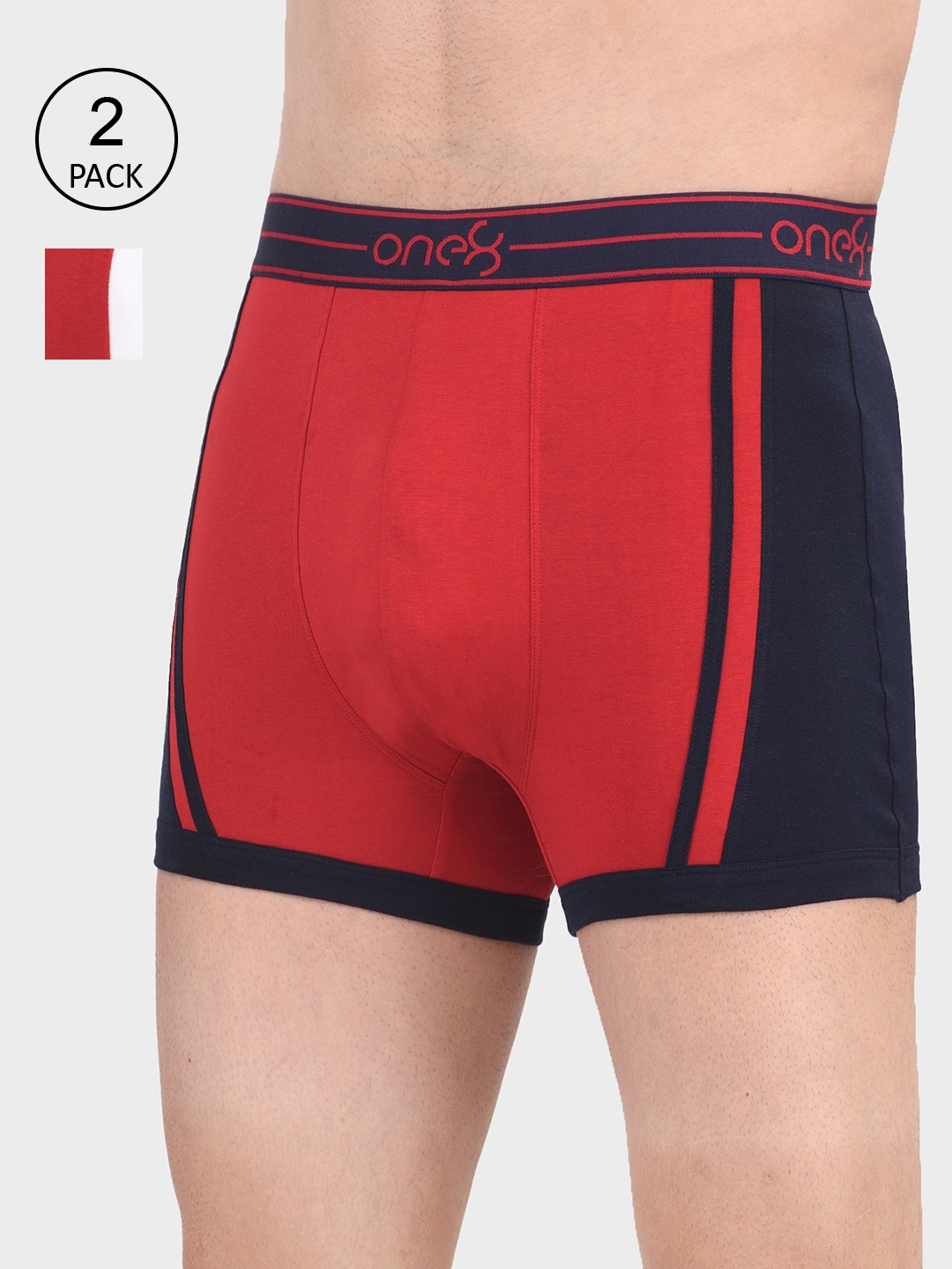 

one8 by Virat Kohli Men Pack Of 2 Red & White Colourblocked Trunks 901-902-PO2