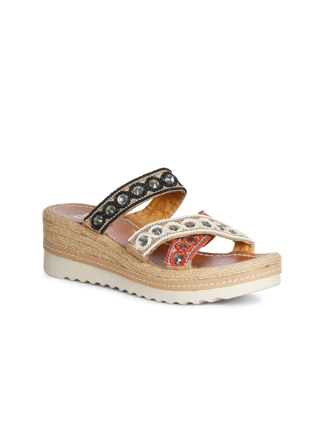 

Saint G Black Embellished Leather Ethnic Platform Heels