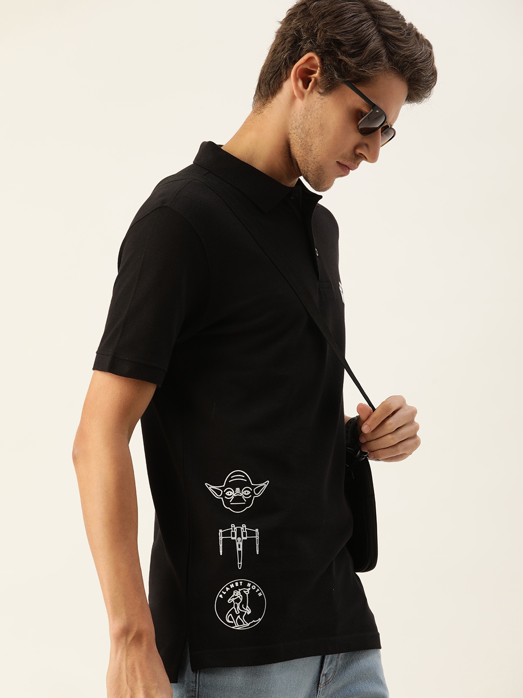 

Kook N Keech Star Wars Men Black Graphic Printed Polo Collar Pure Cotton T-shirt