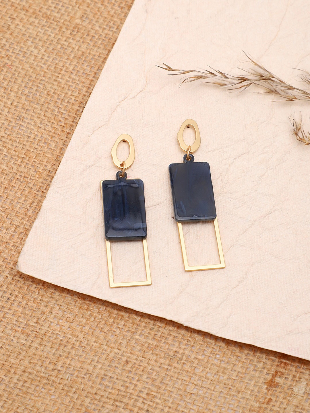 

SOHI Black Gold Plated Contemporary Drop Earrings