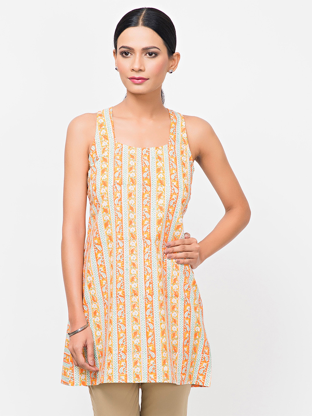 

Fabindia Orange & Green Printed Tunic