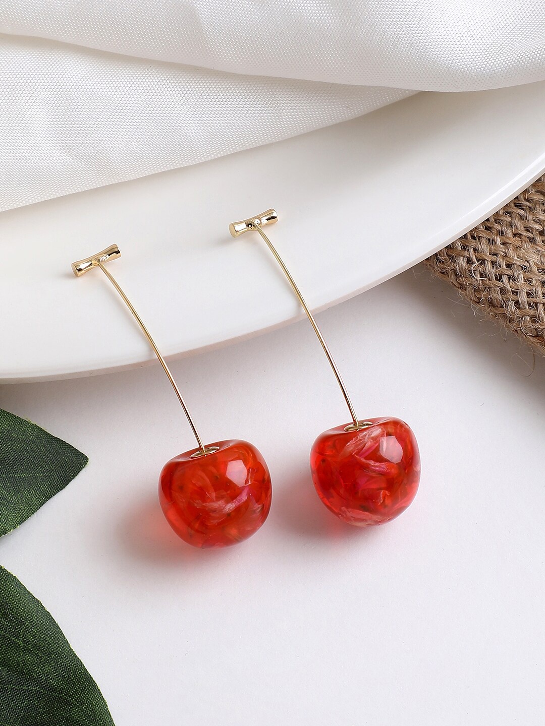

SOHI Red & Gold Plated Contemporary Drop Earrings