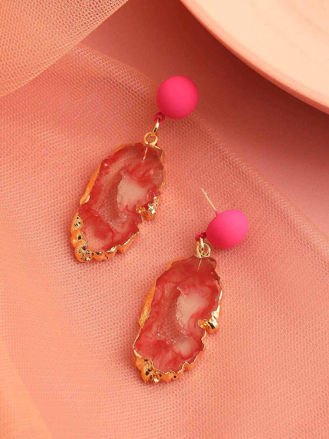 

SOHI Pink & Gold Plated Contemporary Drop Earrings