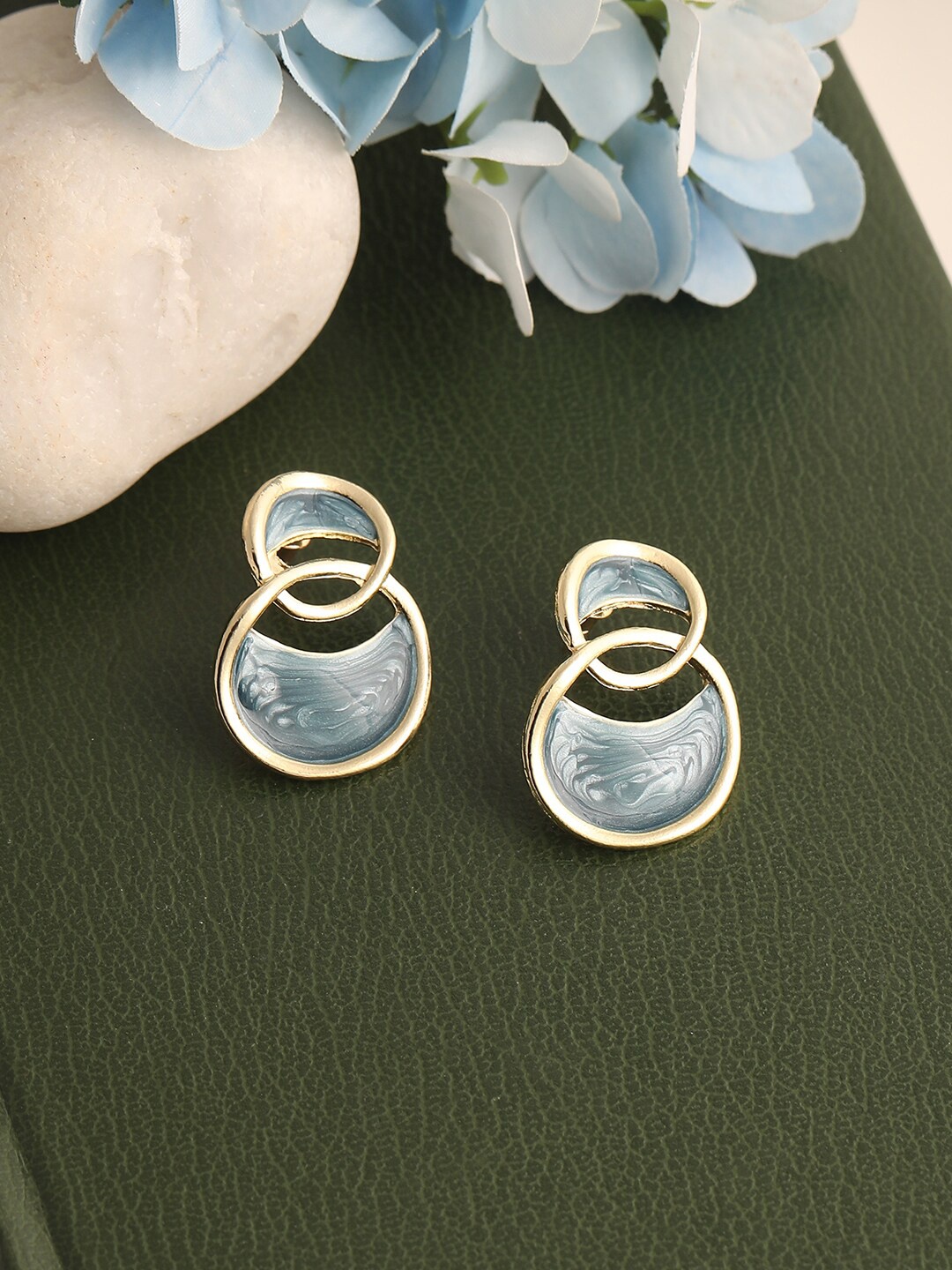 

SOHI Blue & Gold Plated Contemporary Studs Earrings