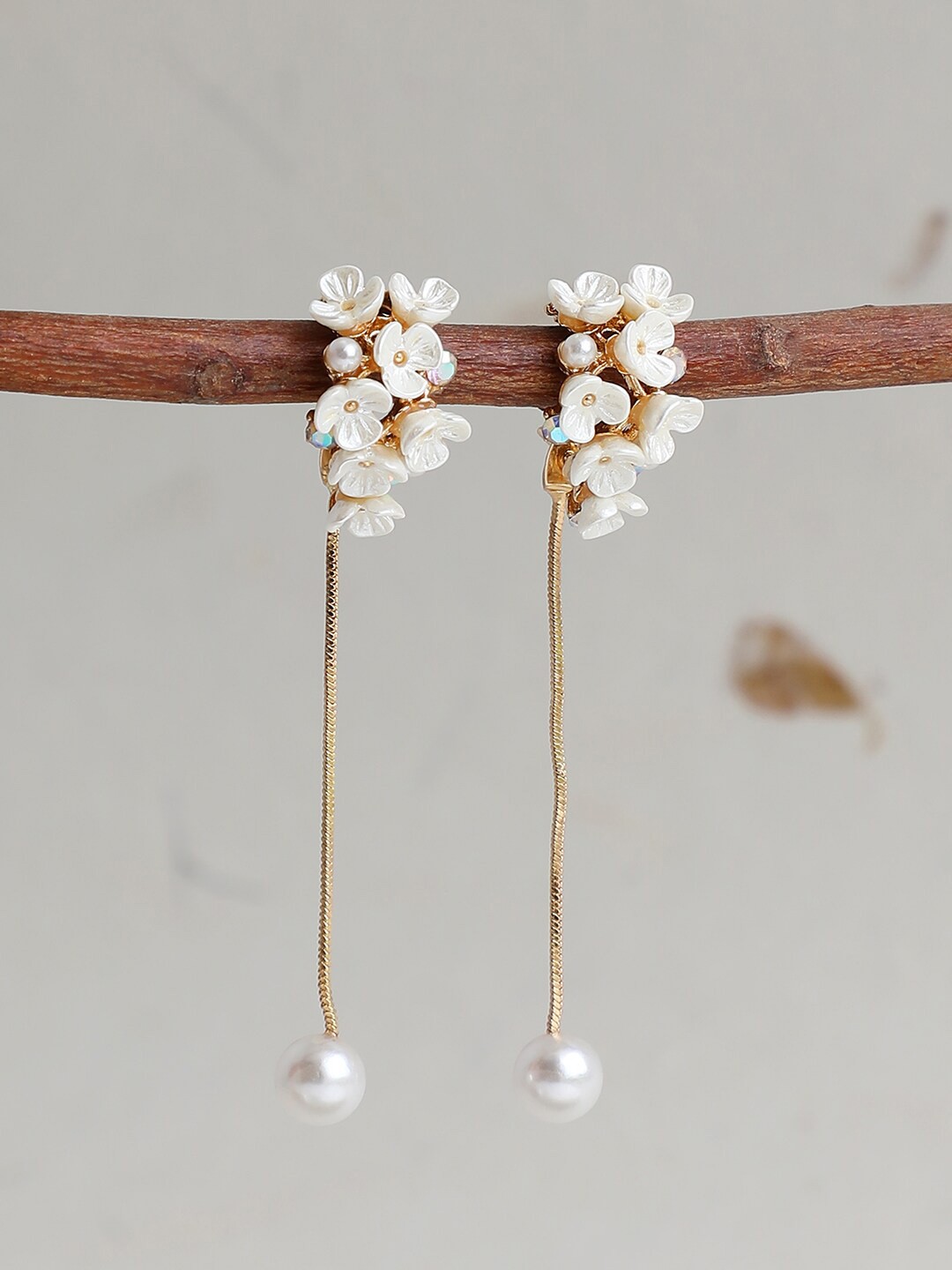 

SOHI White & Gold-Plated Contemporary Drop Earrings