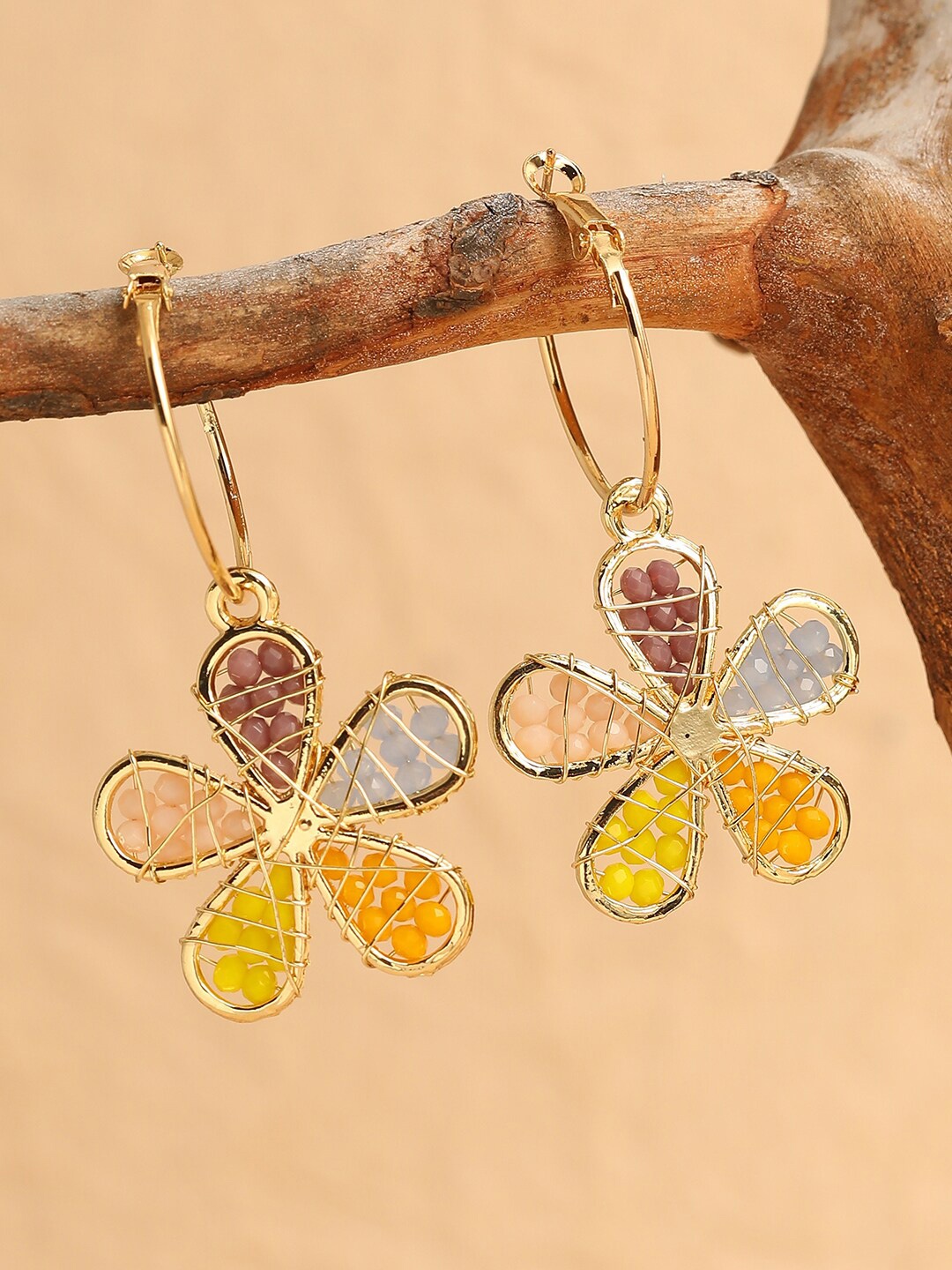 SOHI Gold-Toned Contemporary Gold-Plated Drop Earrings