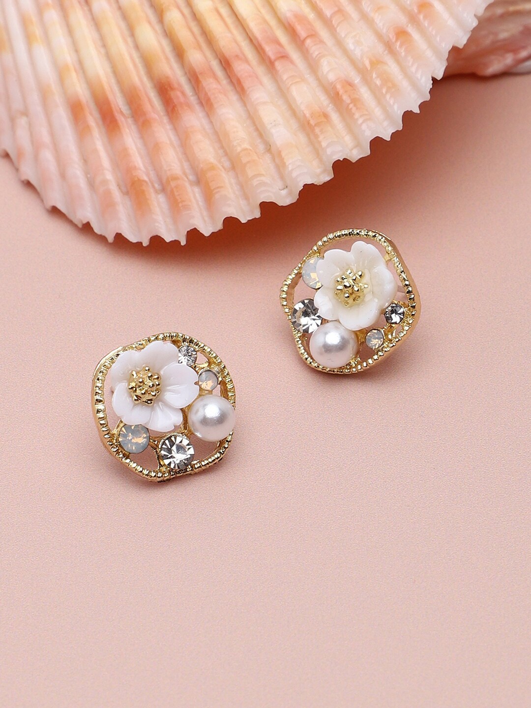 

SOHI White Contemporary Gold -Plated Studs Earrings