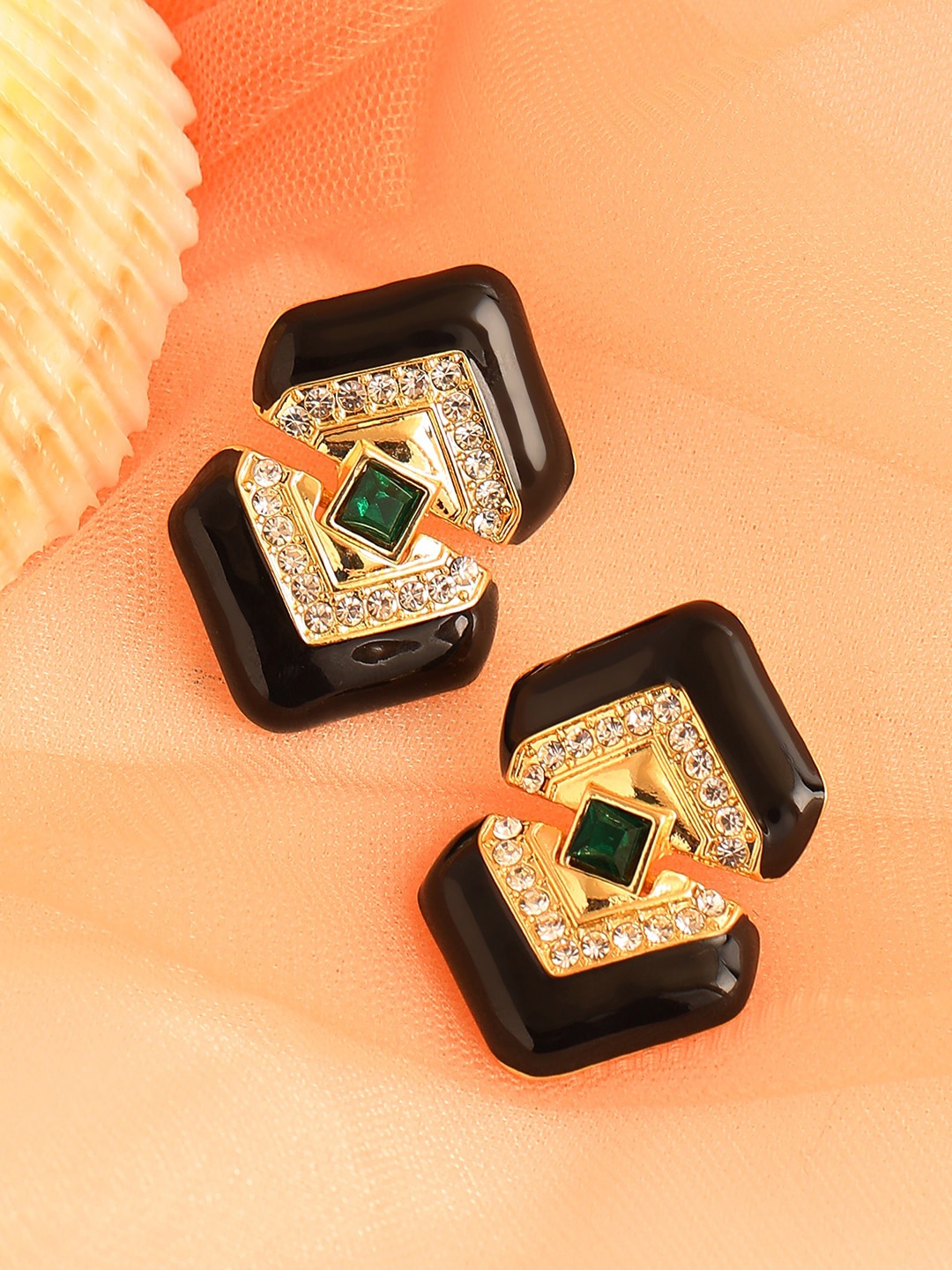 

SOHI Black Gold Plated Contemporary Studs Earrings