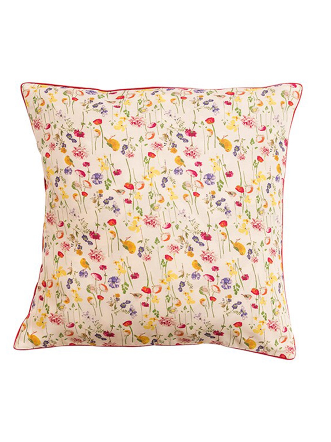 

BandBox Cream-Coloured & Blue Floral Square Cushion Cover