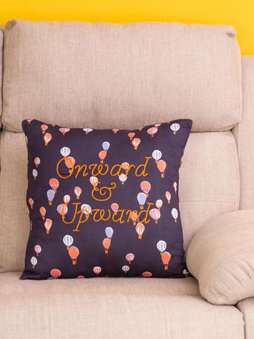 

BandBox Black & Yellow Printed Square Cushion Cover