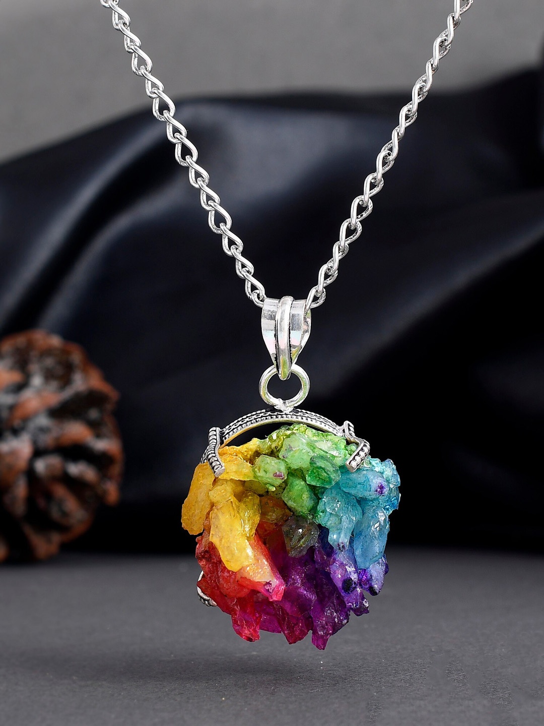 

DASTOOR Women Colourful Crystals Pendant with Chain, Yellow