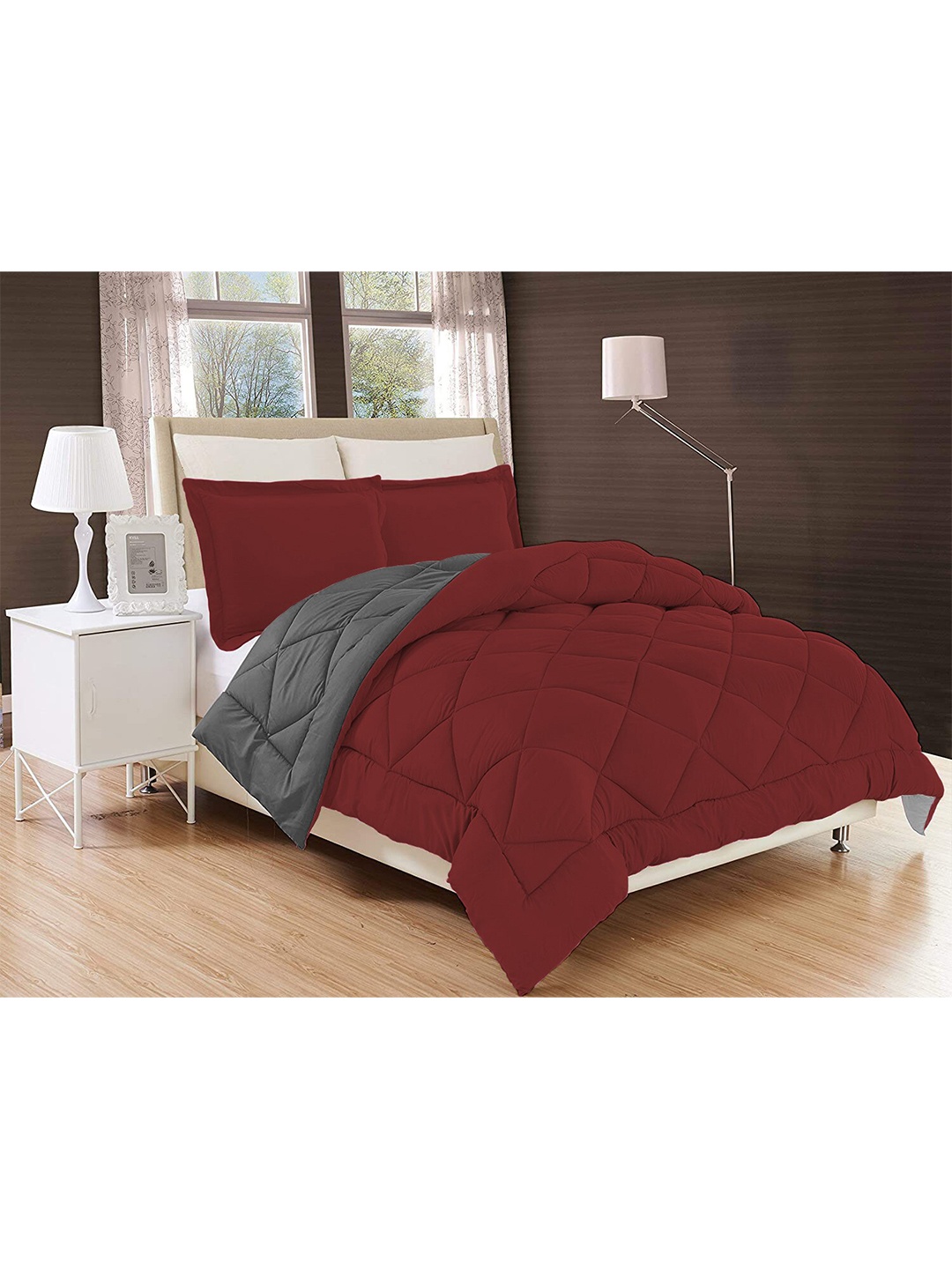

Sasimo Maroon & Grey AC Room 210 GSM Double Bed Comforter