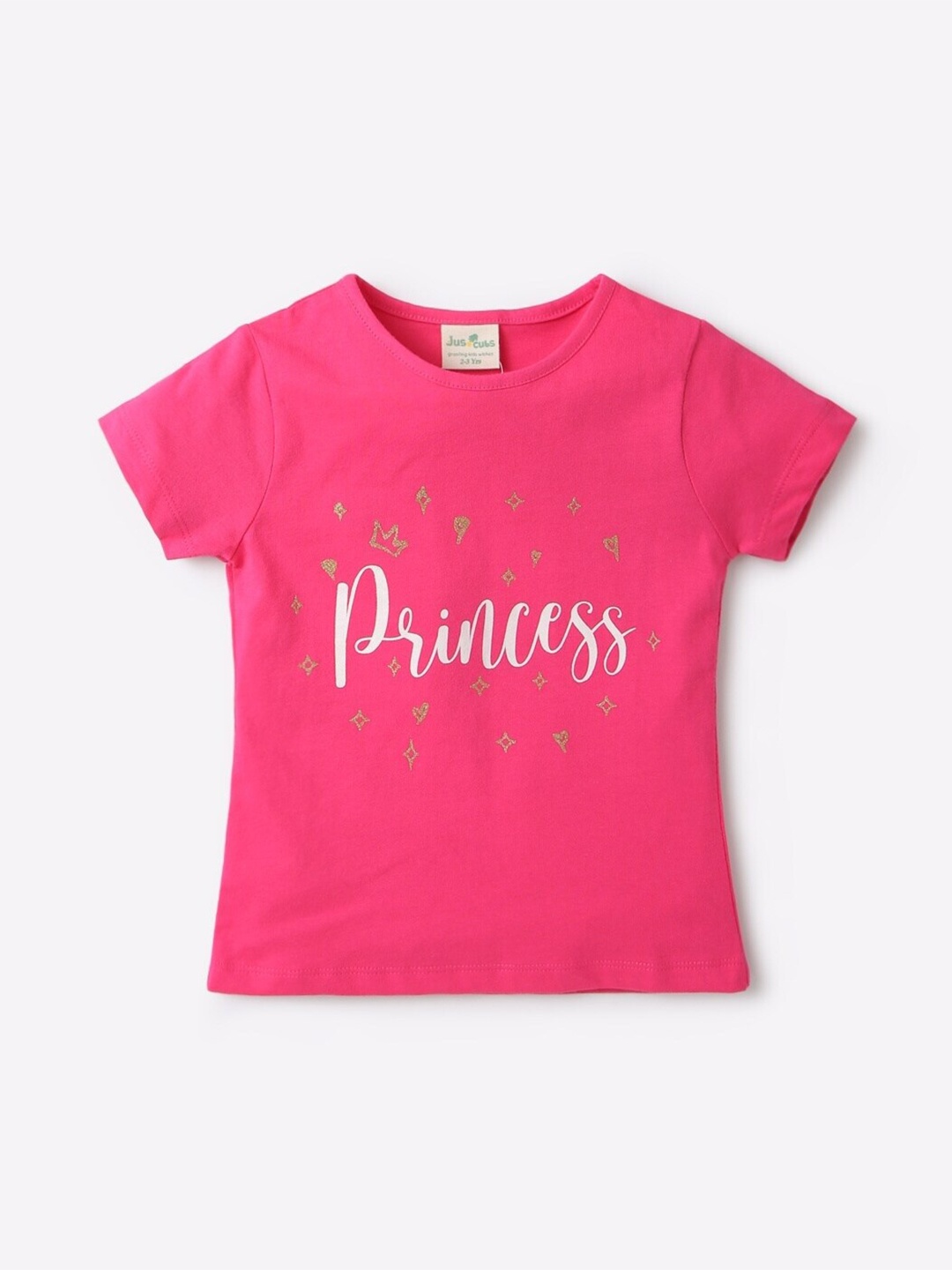 

JusCubs Girls Pink Pure Cotton Typography Printed T-shirt
