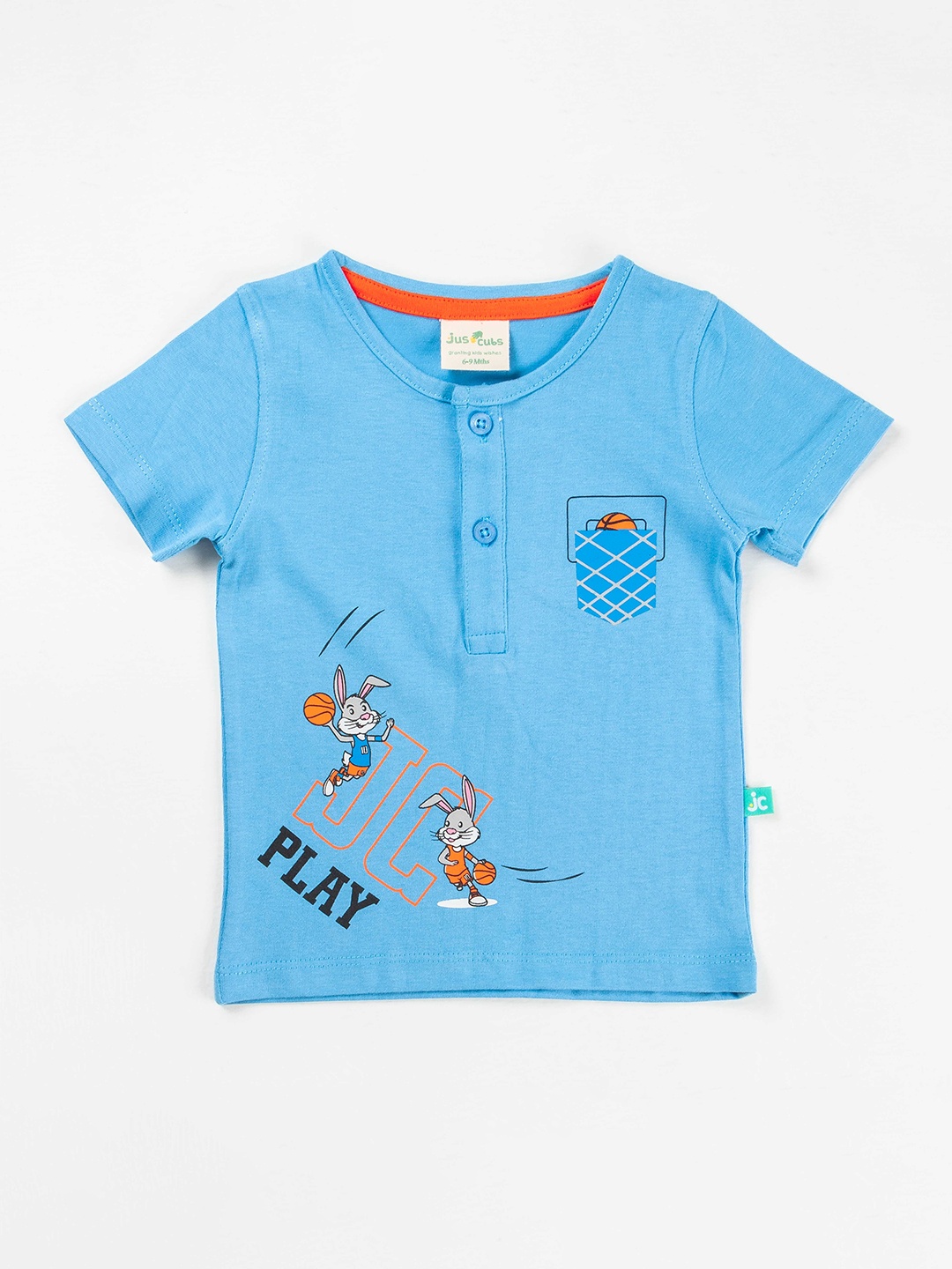 

JusCubs Boys Blue Printed Pure Cotton T-shirt