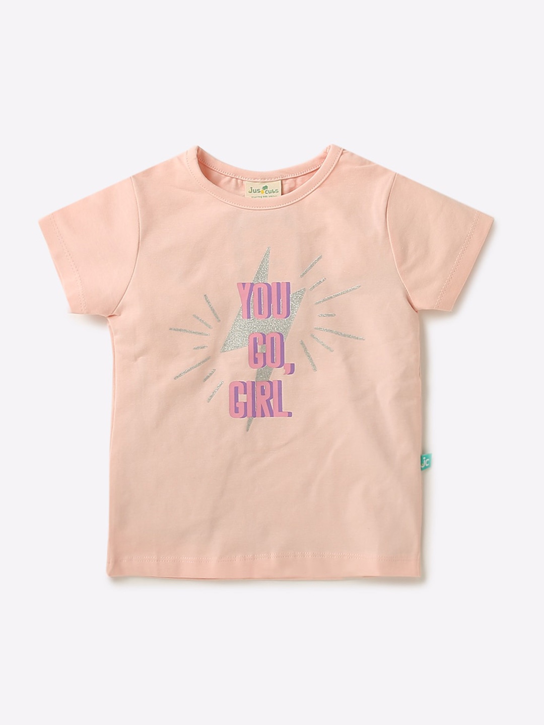 

JusCubs Girls Pink Typography Printed Applique T-shirt