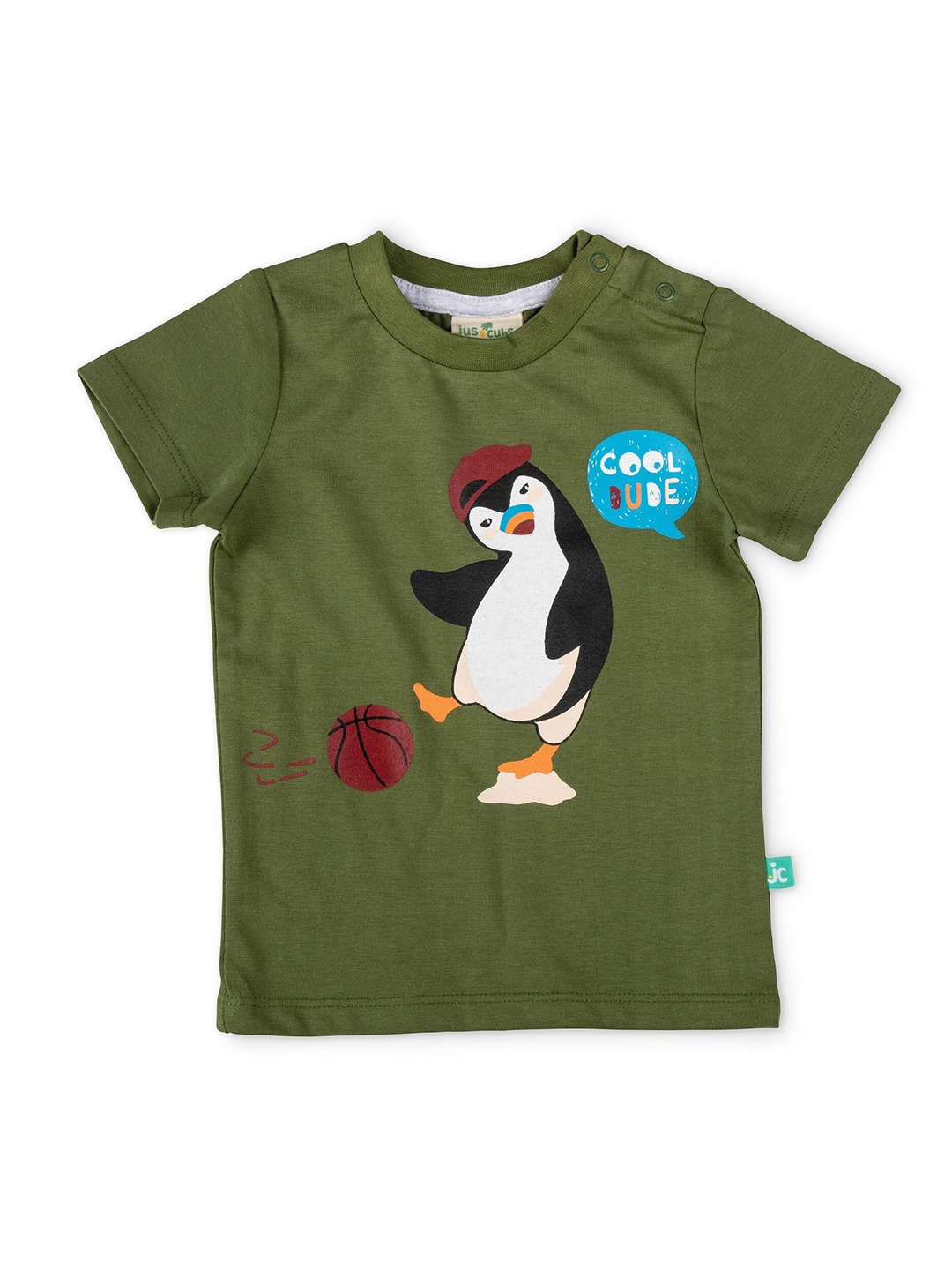 

JusCubs Boys Olive Green Printed T-shirt