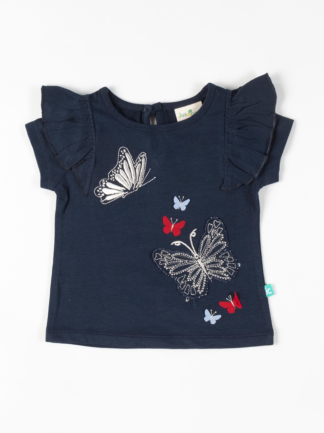 

JusCubs Girls Navy Blue Printed Tropical Applique T-shirt