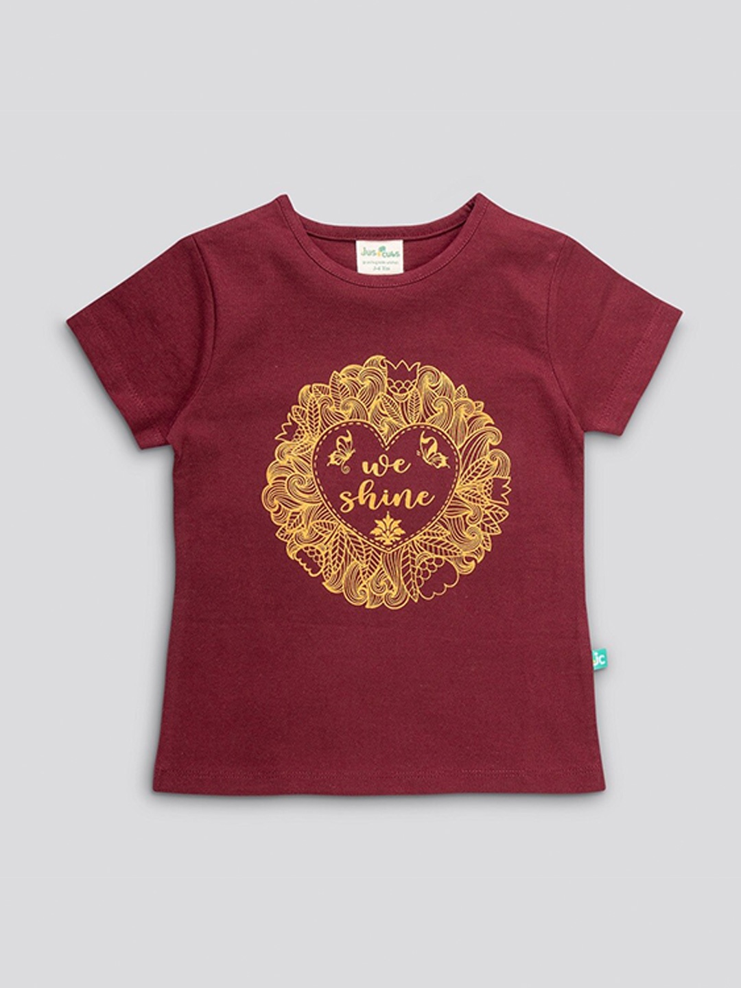 JusCubs Girls Maroon Typography Printed Cotton T-shirt