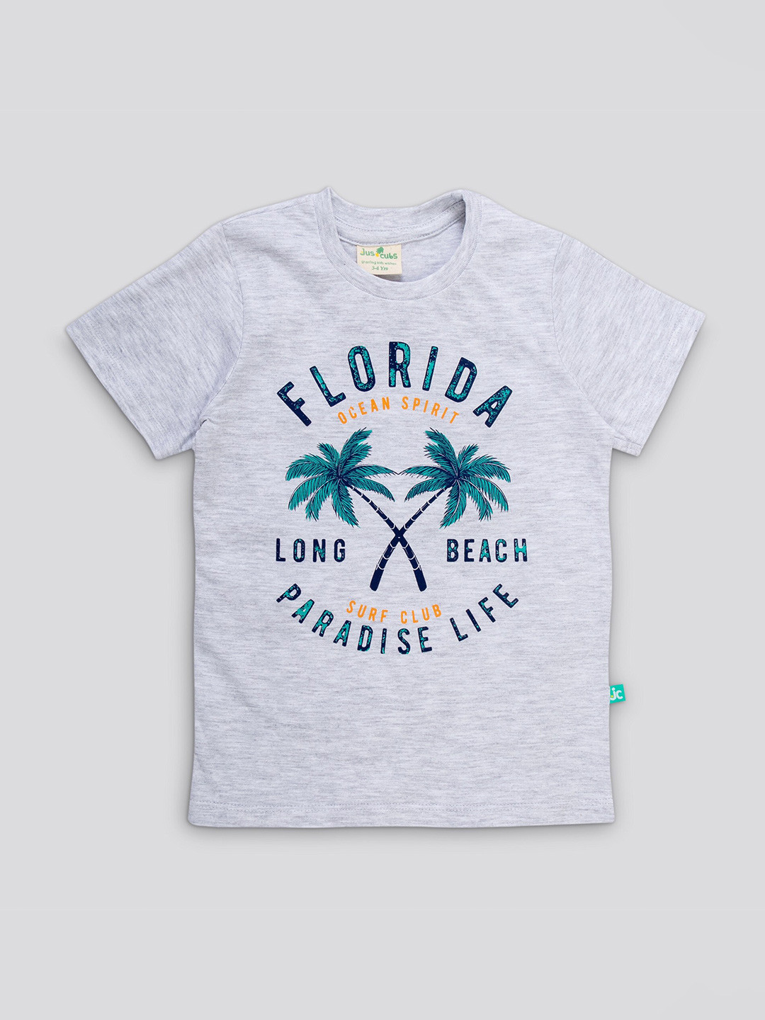 

JusCubs Boys Grey Printed Tropical Cotton T-shirt