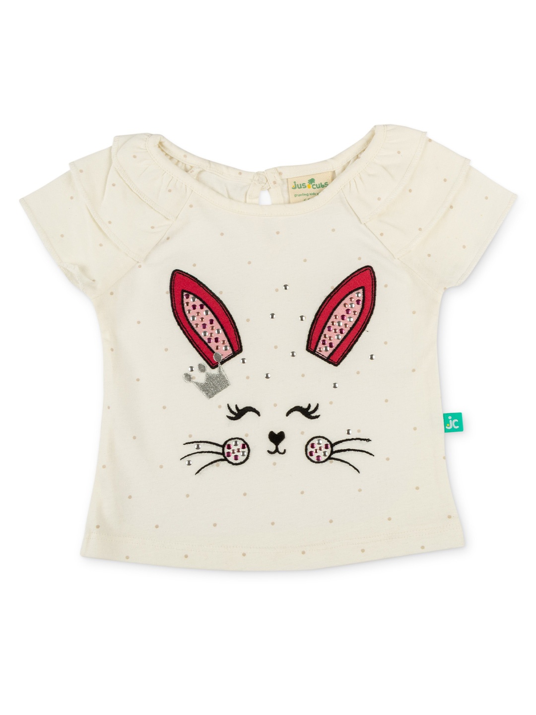 

JusCubs Girls Off White Printed Layered Sleeves Cotton T-shirt