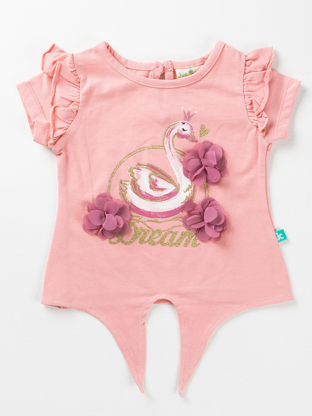 

JusCubs Girls Pink Printed Layered Sleeves Cotton T-shirt