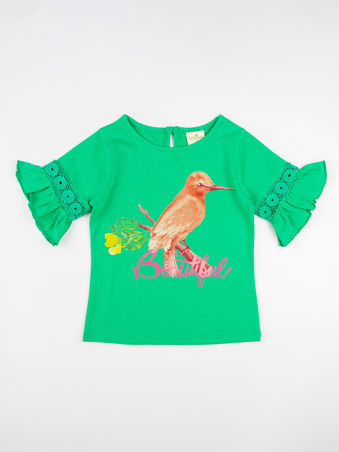

JusCubs Girls Green Graphic Printed Cotton T-shirt