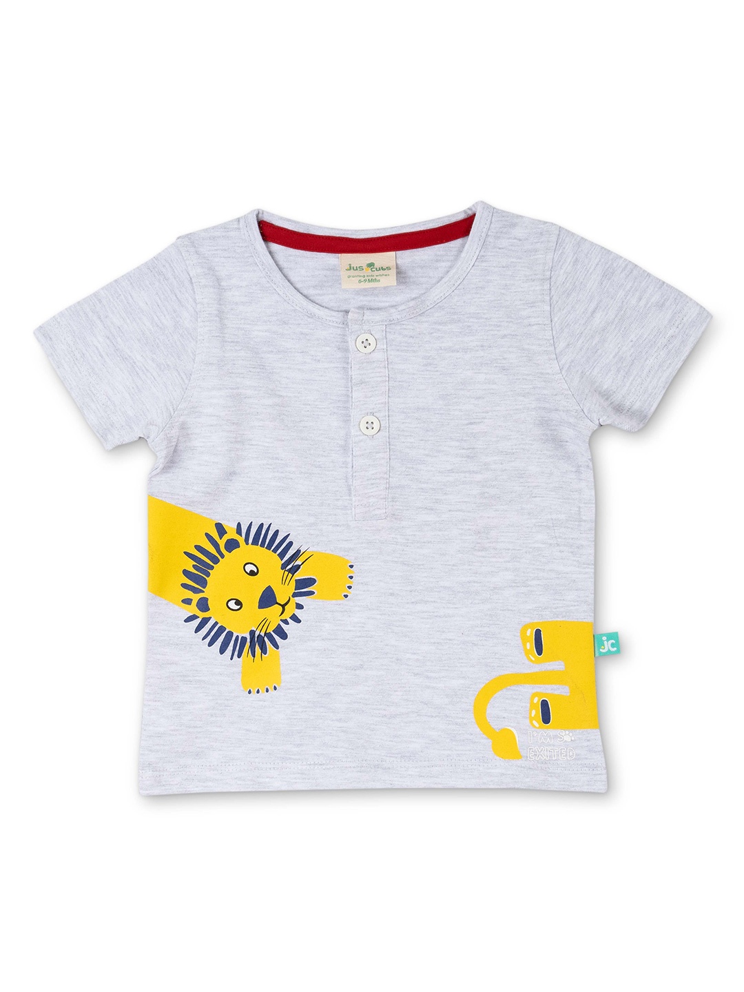 

JusCubs Boys Grey Typography Printed Henley Neck T-shirt